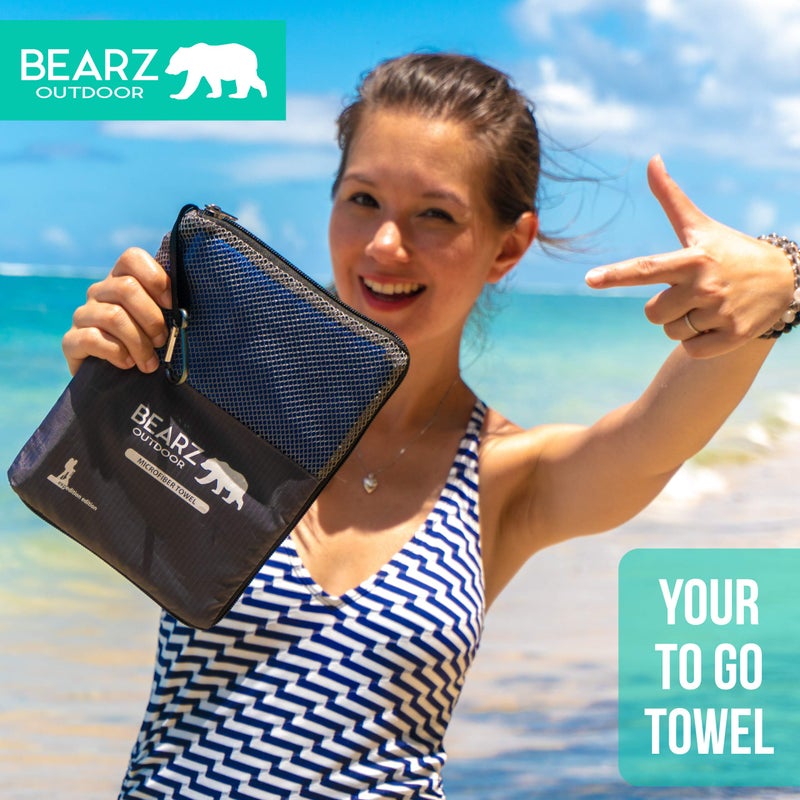 BEARZ Outdoor Fast Drying Microfiber Towel Set for Body, Workout, Camping, Yoga, Beach & Travel. Free Face Towel (4-Piece Standard Set) - Image 4